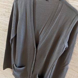 Ann Taylor Merino wool and nylon gray cardigan with jewel buttons M
